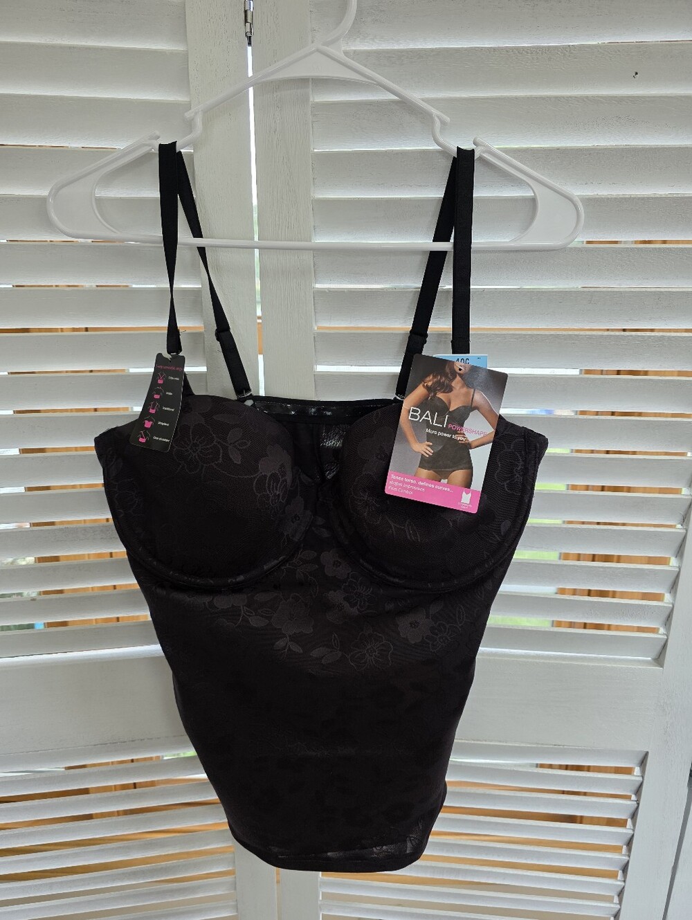 Bali PowerShaper Black Floral Lace Toso Bodysuit with Tummy Control Size 40C